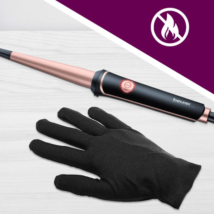 Beurer 37 Watts Professional Curling Tongs, 13-25 mm with Conical Heating Element for styling soft, Shiny Salon-like Curls, Ceramic Keratin Coating (Black)